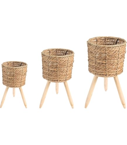 Geflochtener Blumenständer Holz - Pflanzkorb Mit Beinen Für Innen & Außen