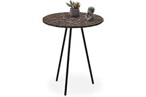 relaxdays Ronde mosaïque, d’appoint, Décorative, Table de Jardin, Fait Main, HxD: 50 x 41 x 16 cm, Marron, Fer, MDF, Verre, Nid d'abeille, 50 x 41 x 41 cm