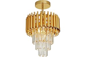 SEENVLOG Modern Led Crystal Pendant Light Golden Crystal Chandelier Lights 3-Tier Raindrop Chandelier Light Fixture Flush Mount Ceiling Light for Dining Room Living Room Table Foyer,D25cm
