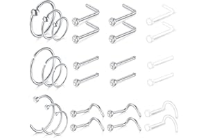 Mayhoop 20G Nose Rings Nose Stud Set Surgical Steel Nose Studs Nose Screw Nose Hoop Rings CZ Nose Piercing Jewelry for Women Men