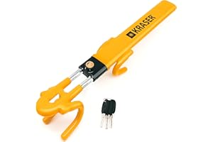 KRASER KR842Y Lenkradkralle mit Doppelhaken, Maximale Sicherheit Stufe 10, Robustes und Sichtbares Lenkradschloss, Lenkradsperre Wohnmobil, Universal Wegfahrsperre Diebstahlsicherung für Auto PKW