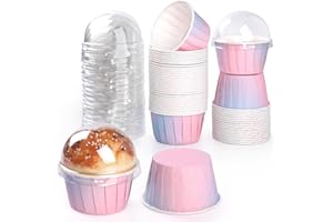 Bigqin 50 Pezzi Pirottini di Carta per Cupcake e Muffin Con coperchio,Resistono fino a 220° Forno per Pasticcini Forno Dessert Torta Cioccolatini Cupcakes Muffins