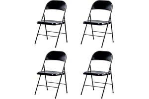 LeChamp 4pcs Metal Folding Chairs Black Folding Outdoor Garden Chairs Camping Office Foldable Chair Desk Chair for Guest, Visitor & Conference Temporary Seat…