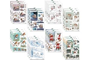 Katy Sue Christmas Selection Die-Cut Decoupage Pack. Contains 24 Pre-Cut Die Cut Decoupage Paper Sheets for Christmas Card Making Supplies. 3 Copies Each of 8 Different Designs