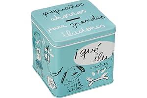 Laroom Hucha Metálica diseño Pequeños Ahorros para Grandes Ilusiones, Metal, Azul, 12x12x12 cm