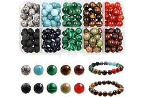 SWEETONE 8mm Perles Pierre Naturelles Pierre Perles DIY Perle Kit Lithothérapie pour la Fabrication Bijoux Bricolage Artisanat Bracelet,Boucle d'oreille, Collier（200 pièces）