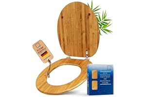 ADOB WC Sitz Bambus dunkel – Universal Klobrille aus echtem Bambus – Umweltfreundlich & angenehm warm – Verstellbare Edelstahl-Scharniere – Toilettensitz für O-Form & D-Form Keramiken