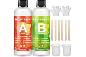 JIDJIX Epoxidharz Set Anfänger 400ML, 1:1 Verhältnis Epoxy Resin harz Glasklar Gießen Set, Epoxidharz Zubehör, Epoxidharz mit Härter für Schmuckherstellung und Handwerkliche Dekoration