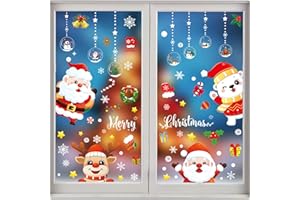 Stickers NoëL Fenêtre 159 Pcs, YOXISA Decoration Noel Fenetre Electrostatique PVC Autocollant Noel Fenetre Réutilisables, avec Père Noël, Flocons de Neige, Wapiti pour Fenetre, Porte