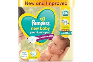 Pampers Active Baby Tape Style Baby Diapers, Newborn/Extra Small (NB/XS) Size, 72 Count, Adjustable Fit with 5 star skin protection, Up to 5kg Diapers