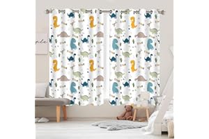 YISURE Nursery Blackout Curtains, Cute Cartoon Dinosaur Curtains for Kids' Bedroom, Darkening Eyelet Window Drapes with Grommets- 52x72 Inch 2 Panels
