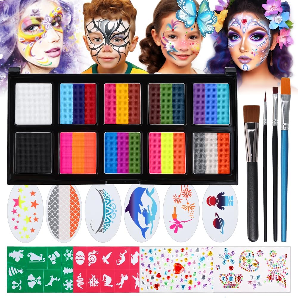 Janolia Body Painting, 26 colores maquillaje kit hipoalergénico no tóxico con 4 pinceles, maquillaje infantil profesional, maquillaje facial para niños, pintura facial para niños, para Halloween