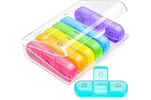 AUVON Weekly Pill Box Organiser, Portable Pill Boxes 7 Day 3 Times A Day, 7 Day Tablet Organiser with Large Separate Compartments to Hold Medication, Vitamins, Fish Oil and Supplement