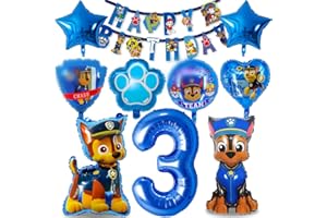 MENELOS Dog Patrol Geburtstag Deko 3 Jahre, Luftballon Party Set, Hund Patrol Folienballon Blau, Happy Birthday Banner für Kindergeburtstag Dekoration