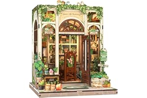 Cutefun Book Nook, DIY-Bücherregal-Miniatur-Diorama-Bausatz für Erwachsene, Booknook Pflanzen 3D-Holzpuzzles Bastelgeschenke für Frauen und Bücherliebhaber (Green Life Bookshop)