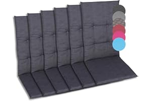 GO-DE Textil Bequeme und attraktive Polsterauflagen für Hochlehner-Gartenstühle (6er-Set, Uni Anthrazit, Hochlehner)