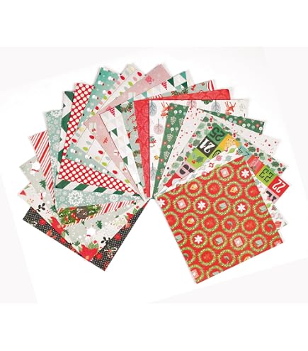 Lot de 50 feuilles de papier imprimé de Noël avec 10 motifs festifs pour fabrication de cartes de Noël