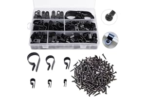 Loscrew 200Pcs Thickened Nylon P Clips Cable Clamp Clips-3/16’’ 1/4’’ 3/8’’ 1/2’’ 3/4’’ 1’’ Mounting R-Type Wire Clamp + 200Pcs M4 X 16MM Screws for Wire Management,Cable and Cable Conduit Kit