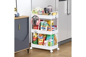 SOLEJAZZ Carro de Almacenamiento de 3 Niveles Carro de Utilidad Deslizante Organizador de estanterías de Almacenamiento móvil para Cocina, baño, lavandería, Lugares Estrechos, plástico, Blanco