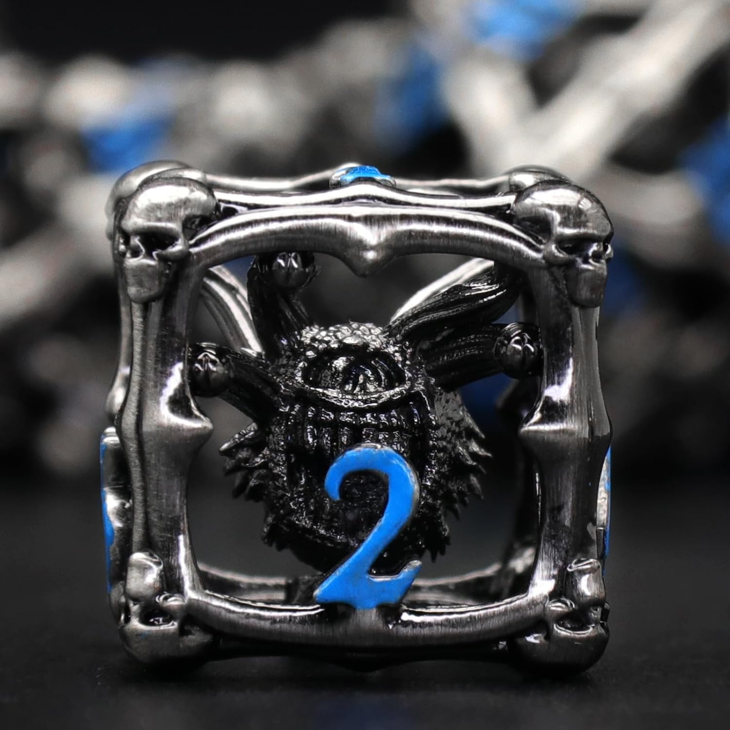 Beholder - Juego de dados DND, dados de metal de monstruo de ojos, ZHOORQI 7 piezas por juego de dados poliédricos para dados de mazmorras y dragones, dados RPG, dados de regalo D&D (ojo azul)