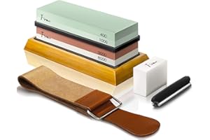 FINEW Ensemblede Pierres à aiguiser 400/1000 3000/8000, Couteaux Aiguiser Pierre Double Visage professionnel, avec base en Bambou antidérapante, Guide d'angle, Pierre à Aplatiret, Rayures en Cuir