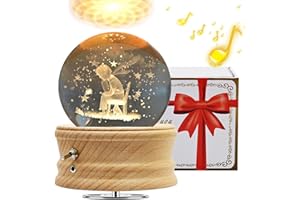 BUOTAU Caja de Música con Bola de Cristal 3D, Caja de Música Giratoria 360° Luminosa con Proyección de luz y Base de Madera para Niños, Esposas, Madres, Regalo Decorativo Creativo(Príncipe)