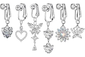 JSTHHTT 6 Pcs Piercing Ombelico Finto Senza Buco, Pendente, Anello Con Ombelico, Gioielli Lungo Barbell Set Per Le Donne