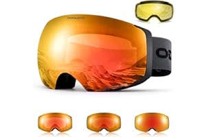 Odoland Unisex Ski Goggles for Men & Women - Photochromic Frameless Snowboard Goggles with Magnetic Interchangeable Lens, UV 400, Anti-fog, Helmet Compatible for Skiing