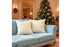 Encasa XO Set di 2 federe per cuscini in cotone I 16x16 in (40x40 cm) - Naturale I Senza inserto I Tinta unita Square Federe I Lavabili in lavatrice | Solo per uso interno