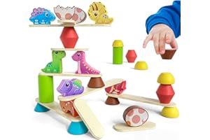 JAIIMEN Montessori Dinosaur Toys for 1 2 3 4 Year Old Toddlers, Early Education Toys for Ages 2-4 Boys Girls Kids, Wooden Dinosaur Blocks Sorting & Stacking & Balance Toy, Ideal Preschool Birthday Gift