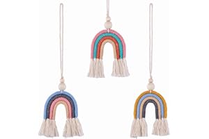 WEWAYSMILE 3 pcs 3 Color Rainbow Handmade Car Charm, Macrame Rainbow Car Charm, Rainbow Home Decoration Hanging, for Home Wall Car Decoration (About 340*65mm)