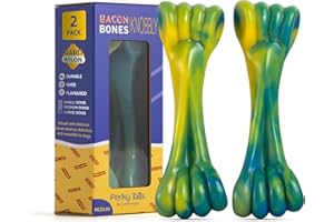 Perky Tails – Almost Indestructible Dog Toys for Medium Dogs – Plastic Dog Toys for Aggressive Chewers, Safer Than Rubber – Delicious Bacon Flavour