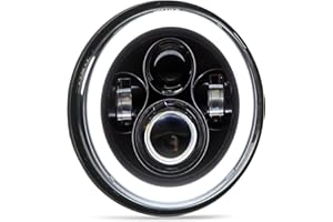 Aramox Motorcycle Halo Headlight, 7in LED Angel Eye Headlight White Yellow Light Universal Headlamp Replacement for Road Star