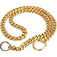 RvPaws Heavy Duty Choke Cuban Chain,16"-24", Gold Dog Collar,4 mm Wide, Strong Stainless Steel Metal Links Slip Chain Luxury Training Collar for Large Medium Dogs (Gold)