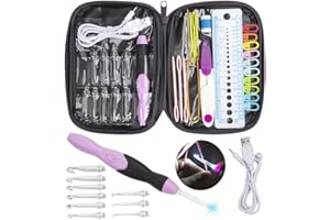 FEELAVA LED Agujas de Ganchillo, iluminados Juego de Ganchos de Ganchillo con Costura & Baterías recargables, 9 Cabezas Intercambiables 2.5mm - 6.5mm, LED Lighted Agujas de Punto Kit (Púrpura)