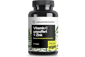 ‎NATURAL ELEMENTS natural elements Vitamin C - 120 Kapseln - Hochdosiert mit 1000mg + 15mg Zink - Pflanzlich fermentiert & gepuffert (pH-neutral, säurefrei, magenschonend) - vegan, laborgeprüfte Qualität