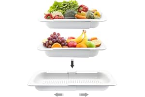 Colino Lavello Cucina Estensibile (34-47cm), Techextra Cestello lavandino Cucina, Colino Salvaspazio, Cestello Scolapiatti per Lavello Cucina Filtrante, Scola Pasta Cotta, Lava Verdure, Frutta