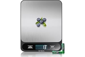 IZEYU 【10KG y Acero Inoxidable】Báscula de Cocina Digital, Electrónica Báscula de Alimentos con Función de Tara, Alta Precisión 1g/0.1oz, Fácil de Limpiar, Pilas Incluidas