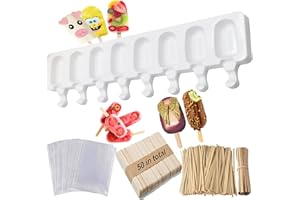Uhat Ice-Cream Silicone Bar Mould Maker Frozen Dessert Chocolate Cake Popsicle Tray Ice Lolly Moulds + 50 Reusable Bamboo Sticks (Large, Silicone)