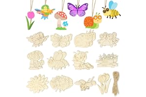 Suofuolef 36 stycken trähantverk för barn, 12 stilar träblommor, trähantverk för målning, fjäril, trollslända, snigel- och bl