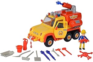 ‎SIMBA Simba 109251094 - Feuerwehrmann Sam Feuerwehrauto Venus 2.0 mit Figur, Originalsound, Blaulicht, Pfeilschussfunktion, Türen zum Öffnen, Penny Spielfigur, viel Zubehör, 19cm, ab 3 Jahren