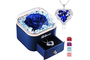 PISKEKAT Echte Ewige Rose mit Halskette, Frauen Geschenk Geburtstag, Konservierte Blumen Rosen Box Schmuck Geschenkbox, Muttertag Valentinstag Hochzeitstag Geschenk für Mama Freundin Ehefrau Oma