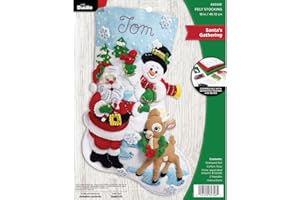 Bucilla Calcetín de Navidad con apliques de fieltro, reunión de Papá Noel, 18 pulgadas, tela, 1