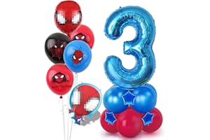 Topeedy 40inch Blue Number 3 Balloon and Spider-man Birthday Balloon, Blue Age 3 Birthday Decoration for Kid‘s Party and Spider Theme Party