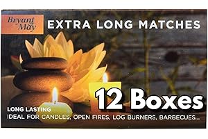 BLISSIFY 12 Boxes - Bryant & May Extra Long Safety Matches - Ideal for Candles, Open Fires, Log Burners & BBQ