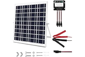HISUNAGE 20W Solar Panel 12V with Solar Battery Trickle Charger Maintainer, Upgrade Controller and Adjustable Mount Bracket for Boat Car RV Motorcycle Marine Automotive