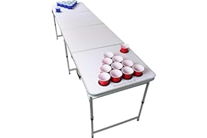 BEERCUP-CLASSICS Original Premium Premium Beer Pong - Mesa para beer pong (incluye 6 bolas y portavasos, 50 vasos rojos y 50 vasos azules)