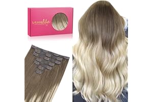 ‎WENNALIFE WENNALIFE Nahtlose Clip in Extensions Echthaar, 40cm 7pcs 130g Sandbraun bis Platinblond Haarverlängerung Echthaar Extensions Clip Hair Extensions Clip in Natürliche Glatt Seamless PU Haar Extensions