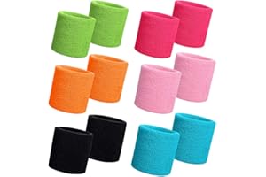 RMEET Muñequeras Deportivas,6 Pares Algodón Pulsera Banda Elastic Pulseras Sweatband para Mujeres Unisex Hombres Bádminton Tenis Fútbol Baloncesto Correr Gimnasio Sports 8 * 8 CM Negro