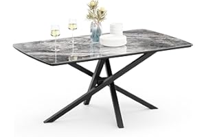 Spinningfield Dining Table - 6 Seater Kitchen Table for Dining Room - Rectangular Black Ceramic Marble Effect Dinner Table for 6 People - Luxe Table with Black Cross Legs - W160cm x D90cm - Atherton